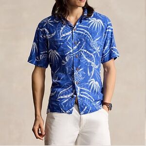 Polo Ralph Lauren Men Size XL Classic Fit Hoffman Camp Shirt Hawaiian Blue New